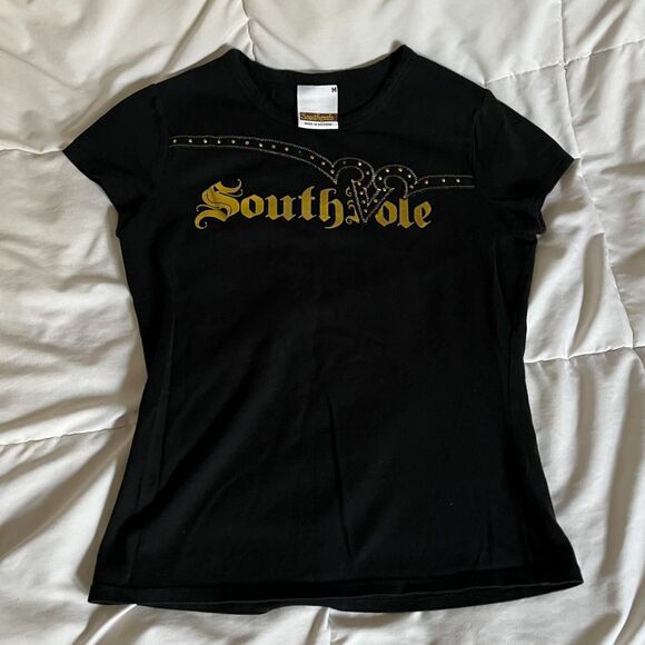 Vintage Y2K Black & Gold Short Sleeves Form Fitting Graphic Tee from Southpole - Picture 1 of 4